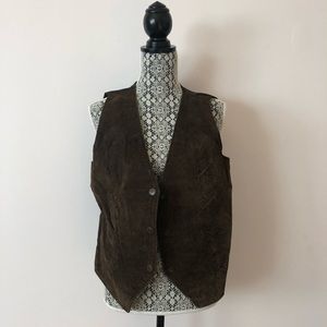 Vintage 1980s DJI Large Brown Real Leather Vest